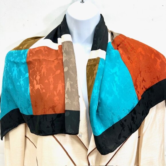 Yves Saint Laurent YSL 100% Silk Satin Scarf 34" Color Block BlackBrown Blue (76 - Picture 11 of 16